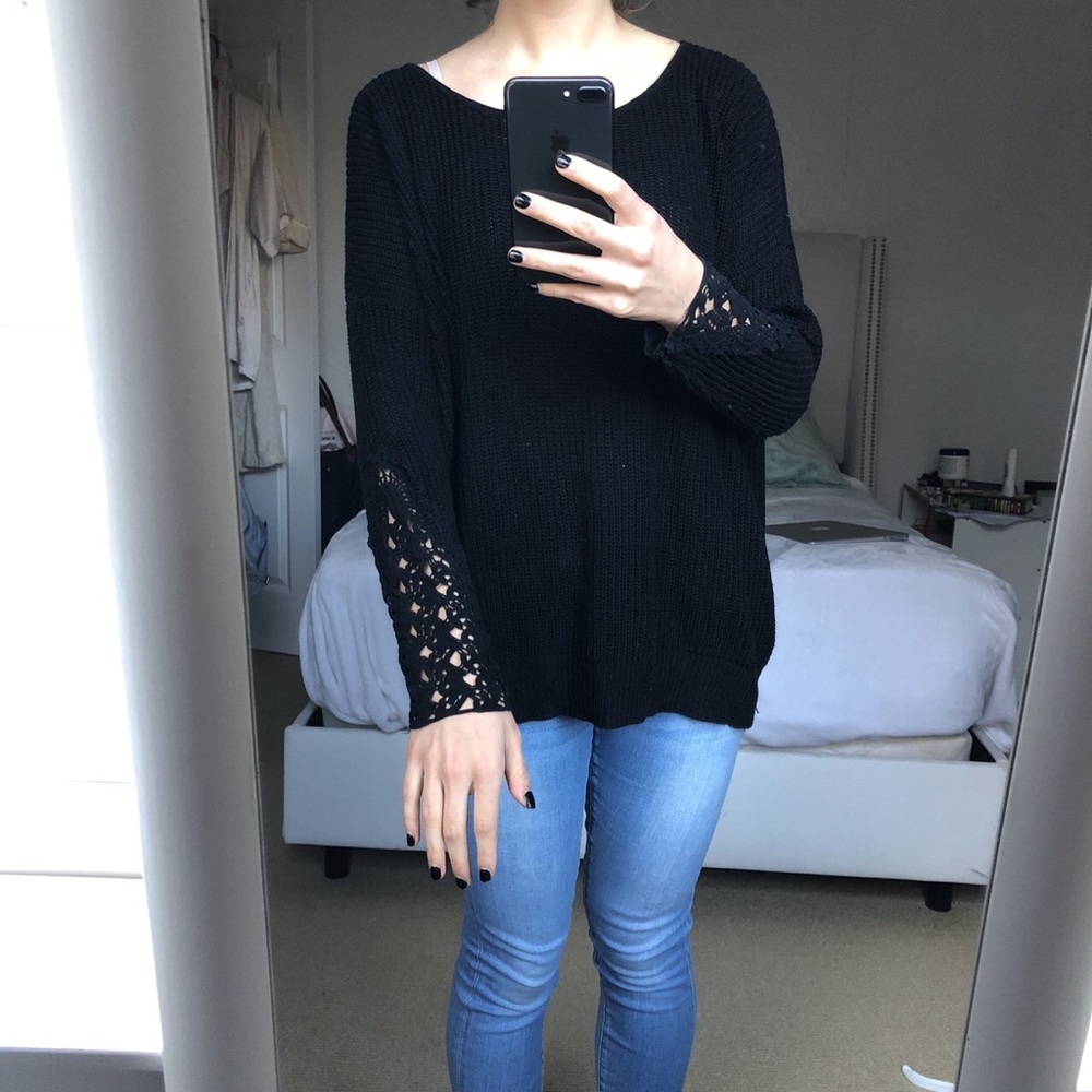 LF black oversized embroidered sweater